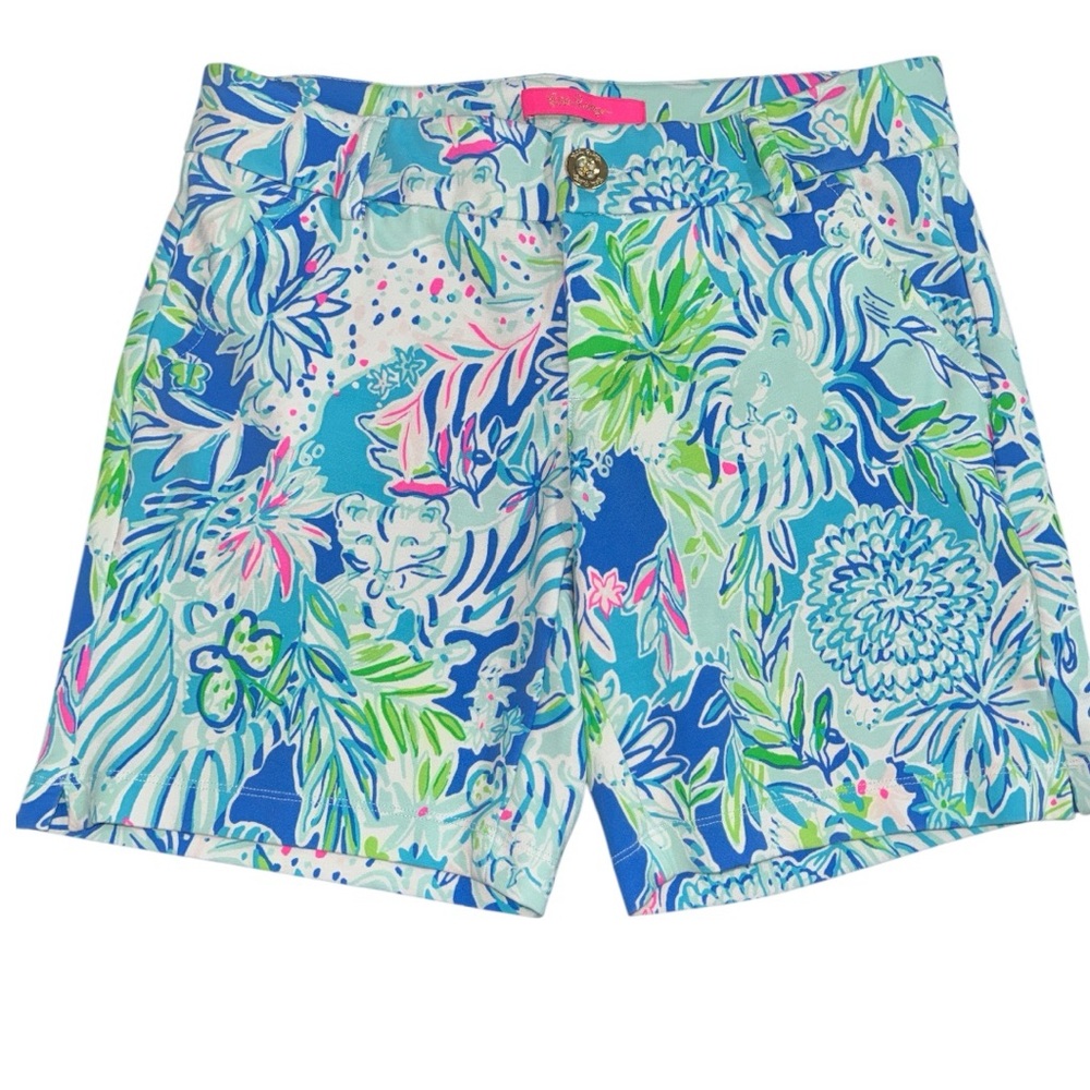 Lilly Pulitzer Shorts Jayne Knit Coastal Blue Lion Around Stretch EUC Size 00